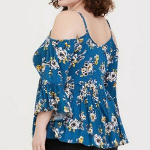 Torrid Blue Floral 3/4 Sleeve, Size 2